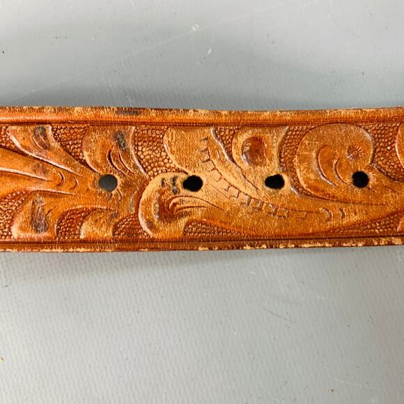 VINTAGE Size M Brown Silver Embossed Leather Western Belt main image 4